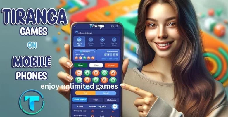Mobile view of Tiranga Games, featuring two main gaming categories, a vibrant interface, and a referral bonus option to earn and play more.